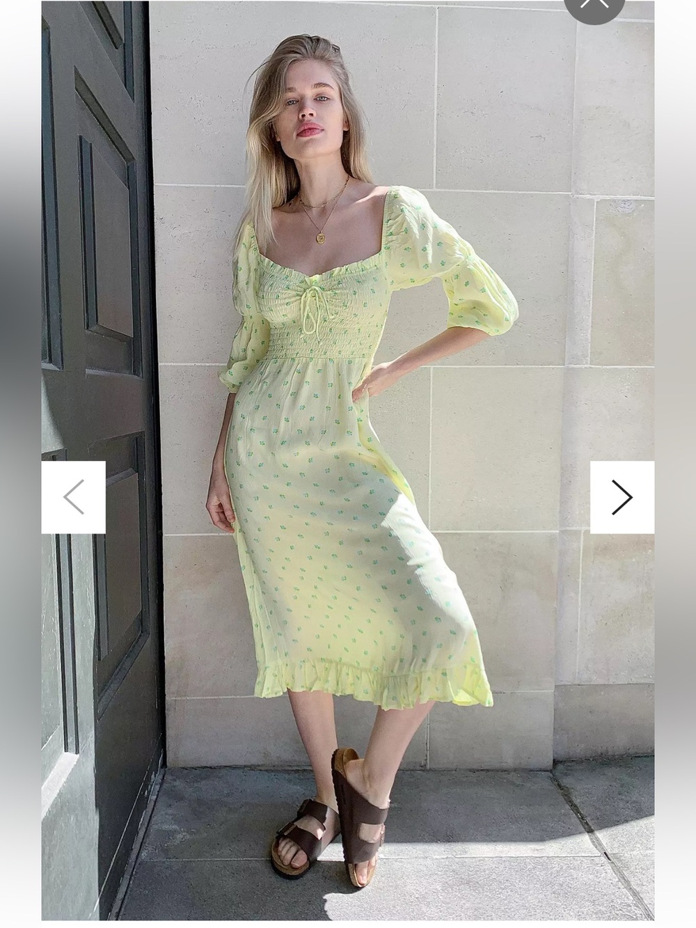 FAITHFULL the BRAND Pale Lemon Puff-Sleeve Midi Dress